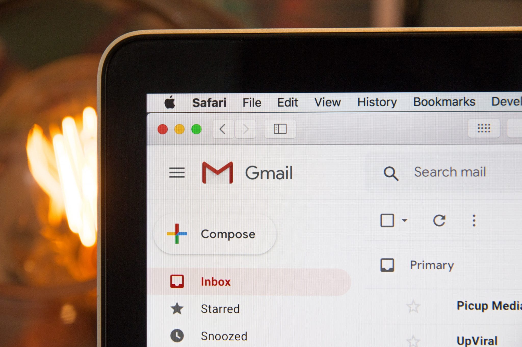 close up of email inbox