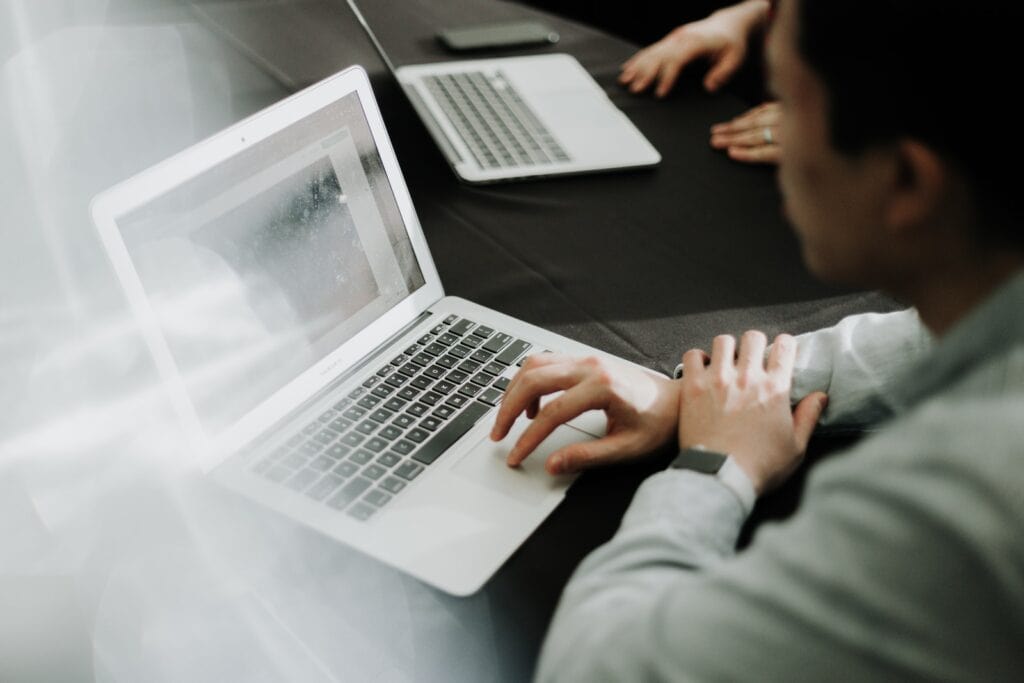 Person looking at email on laptop