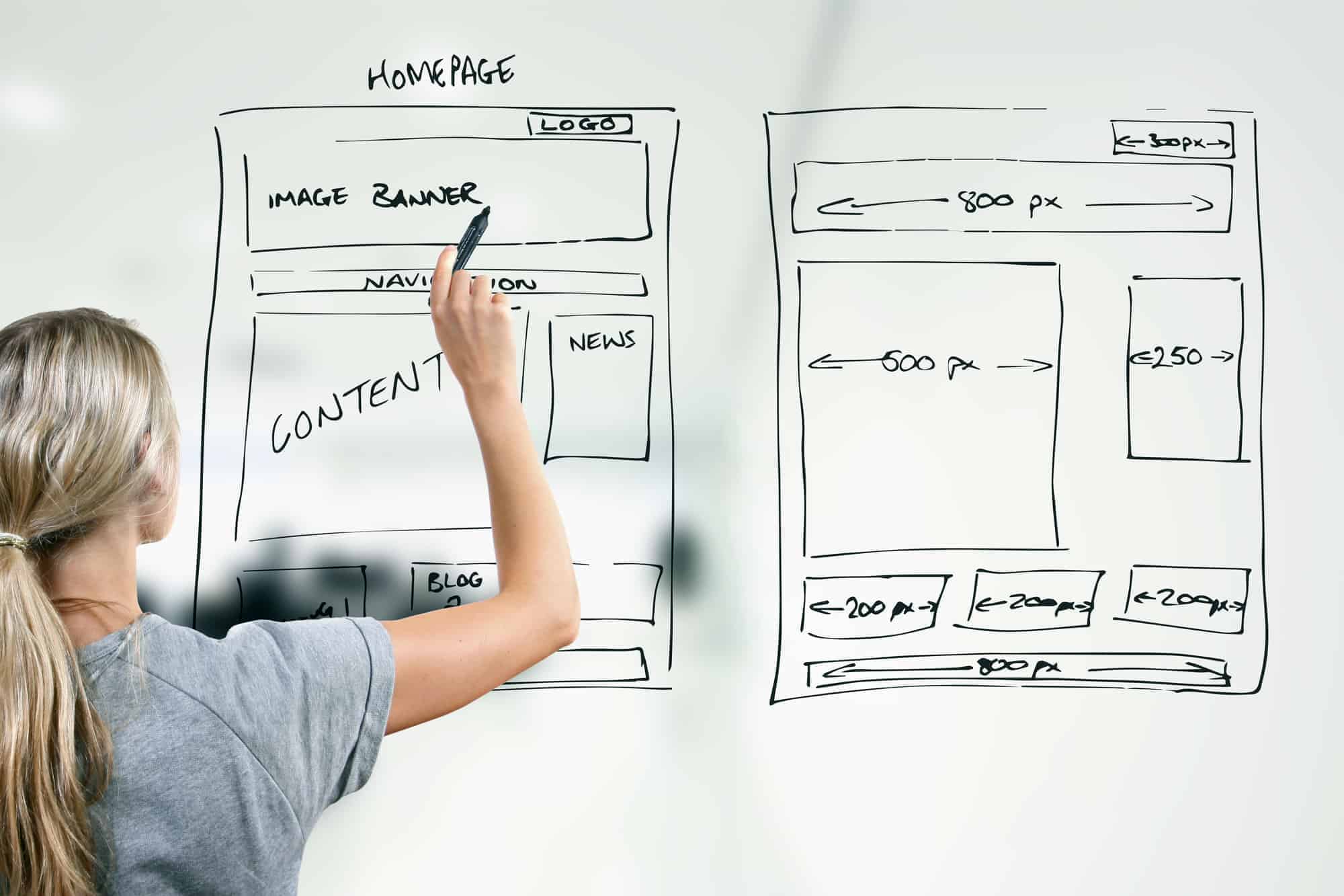 designer drawing website development wireframe