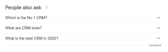 People also ask portion of "best CRM tools" in search engine results