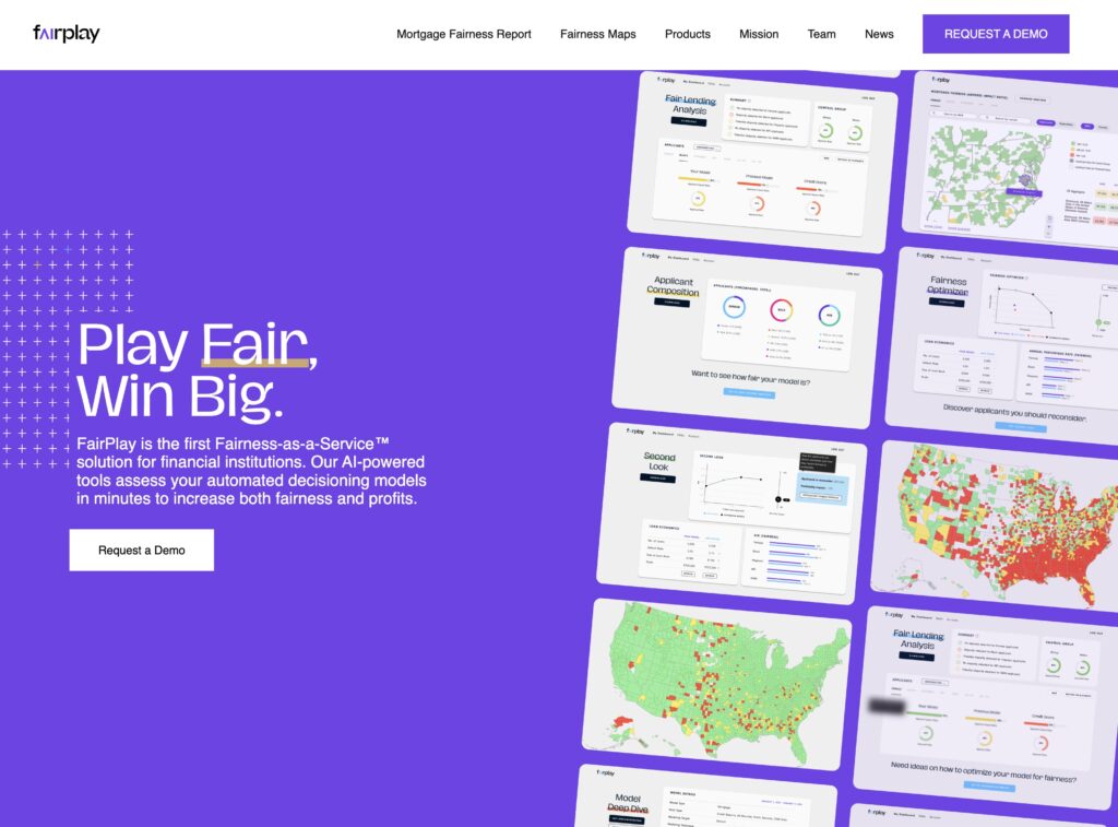 A screenshot of our client's homepage, FairPlay.ai. They hired our web development company to redesign their website for them.