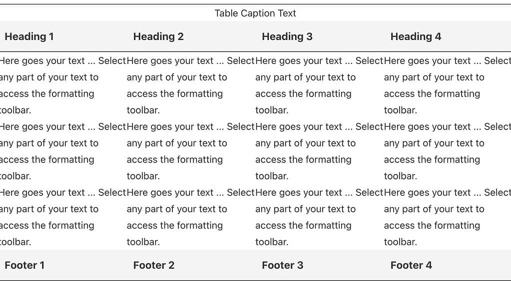 An image of an html table made out of divs and pure css.