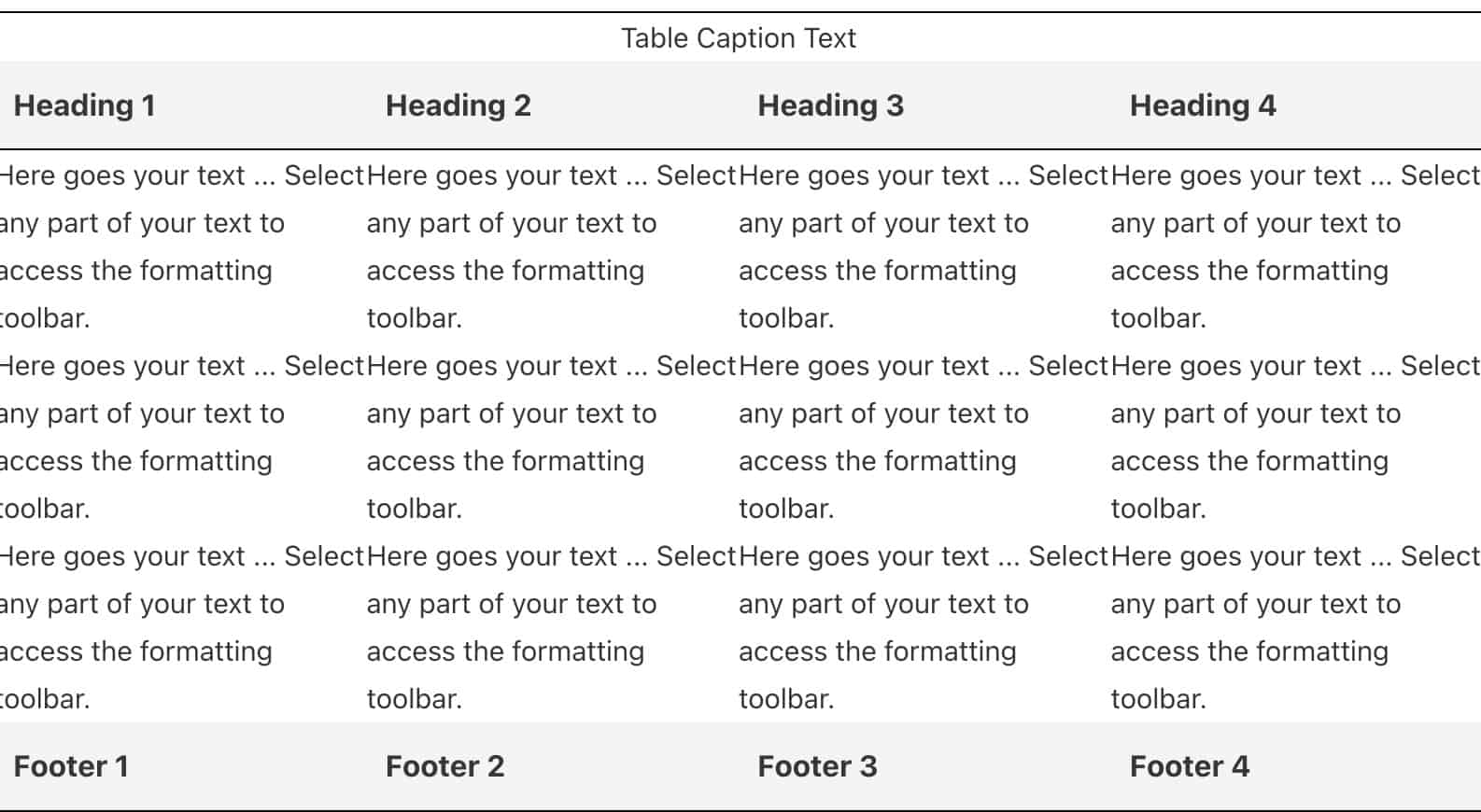 An image of an html table made out of divs and pure css.