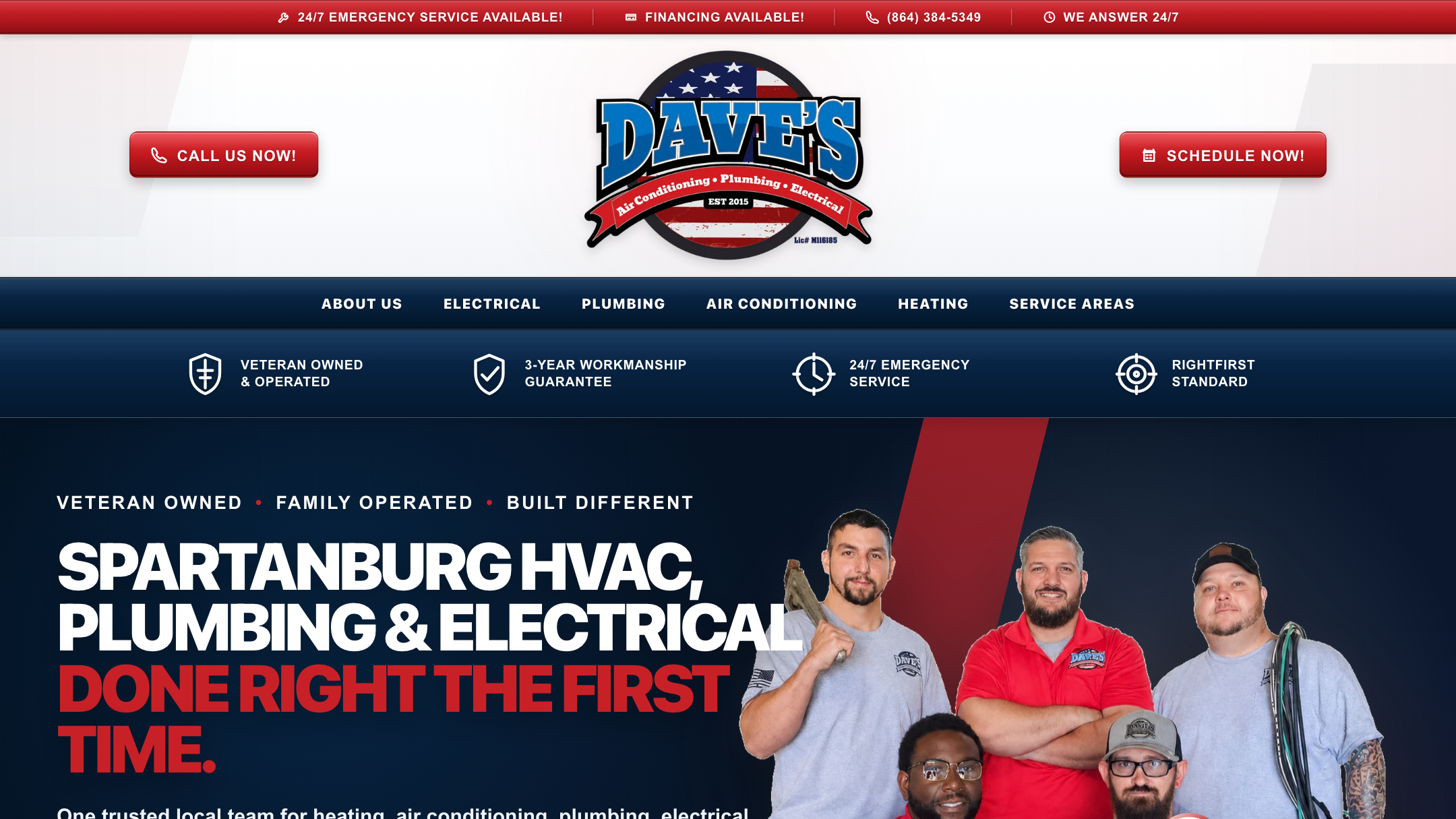 Dave’s Upstate Services homepage — Spartanburg HVAC, plumbing & electrical done right the first time