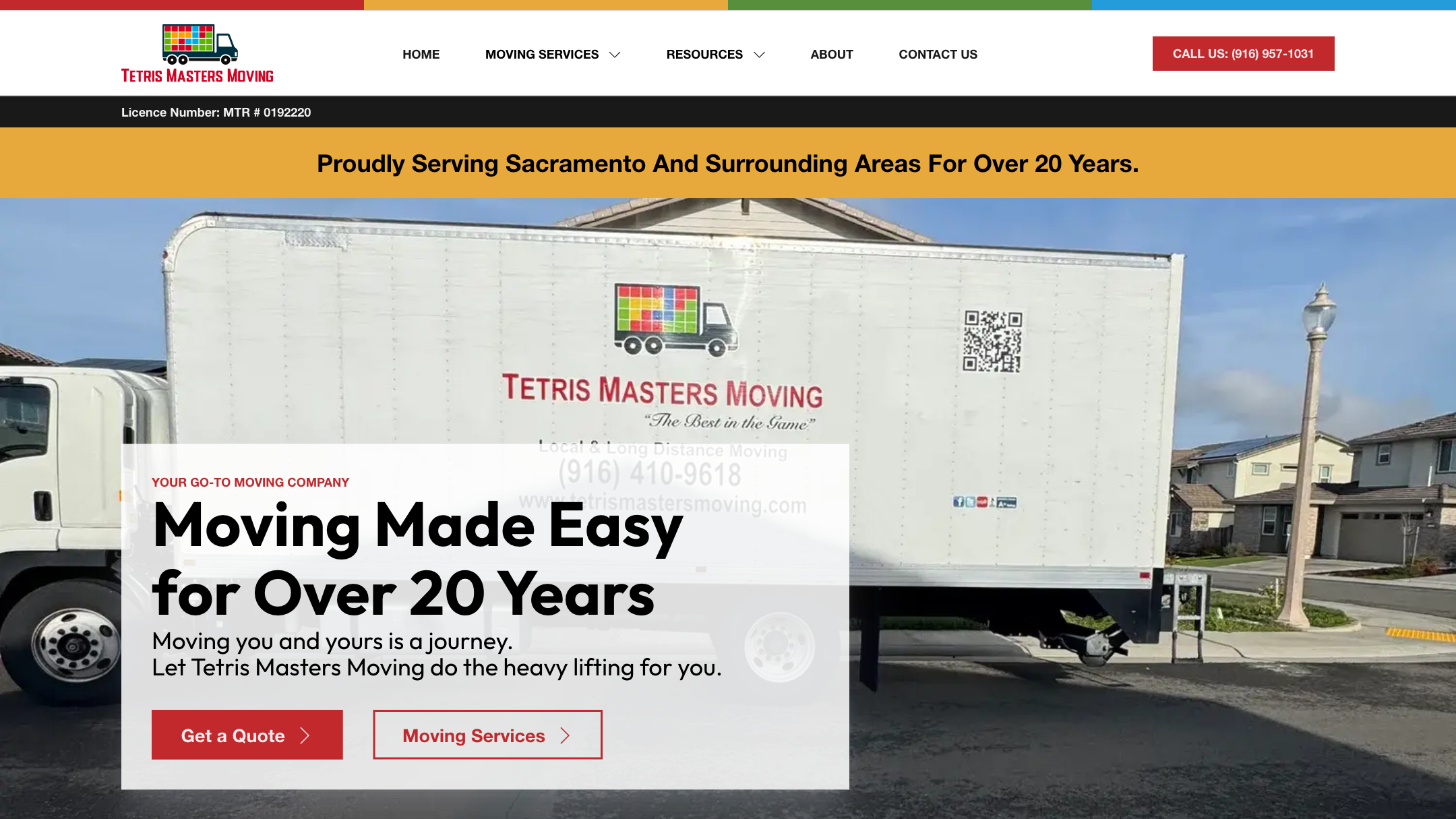 Tetris Masters Moving homepage — moving made easy for over 20 years, serving Sacramento